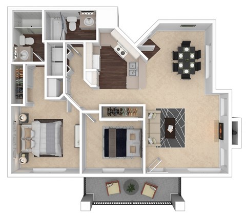 Floor plan for 2 beds, 2 baths, 1010 sqft